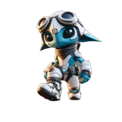 robot, dragon, creature, staff, concept art, 3d render, fantasy art, blue transparent PNG cut-out