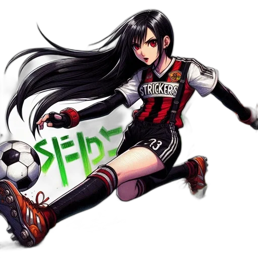 anime, pixel art, fantasy art, cartoon, animated, female, figure, soccer transparent PNG cut-out