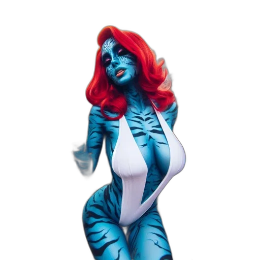 dress, comic book art, concept art, fantasy art, 3d render, blue, woman, tiger-stripe transparent PNG cut-out