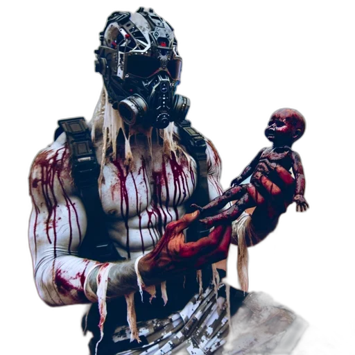 creature, mask, robot, staff, concept art, 3d render, fantasy art, comic book art transparent PNG cut-out
