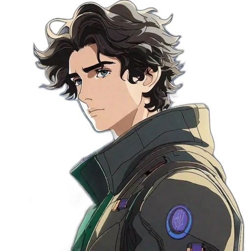 jacket, hair, staff, face, anime, cartoon, concept art, pixel art transparent PNG cut-out
