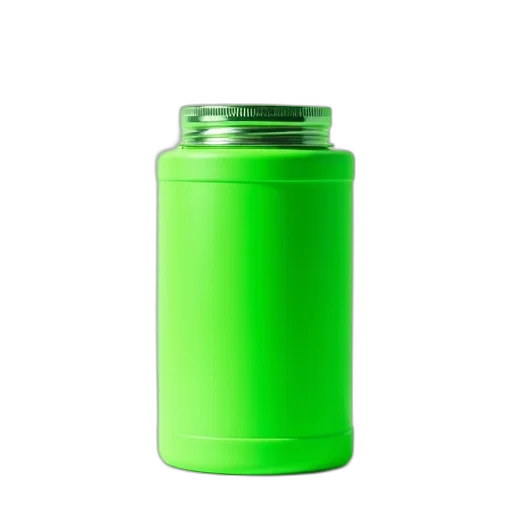 bottle, 3d render, green, neon, bright, cylindrical, container, textured transparent PNG cut-out