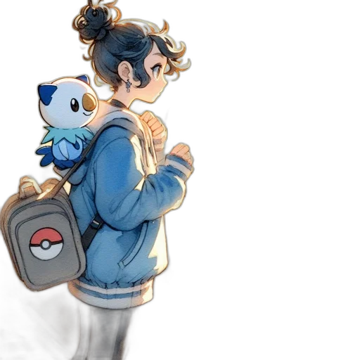 concept art, watercolor, pixel art, fantasy art, blue, pastel, young, girl transparent PNG cut-out