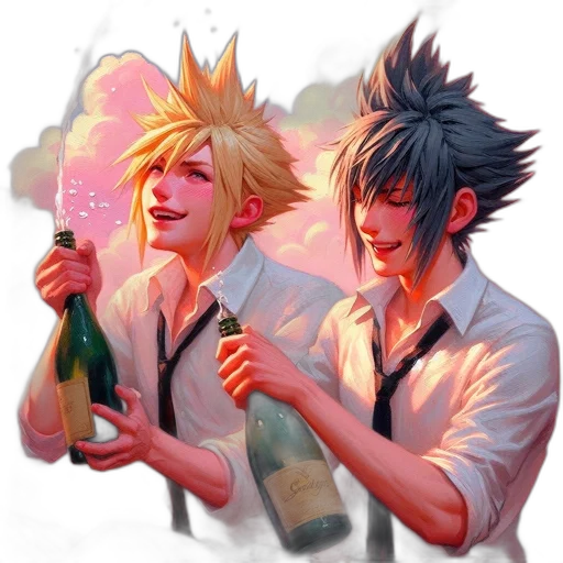 concept art, pixel art, watercolor, vaporwave, fire, two, animated, characters transparent PNG cut-out