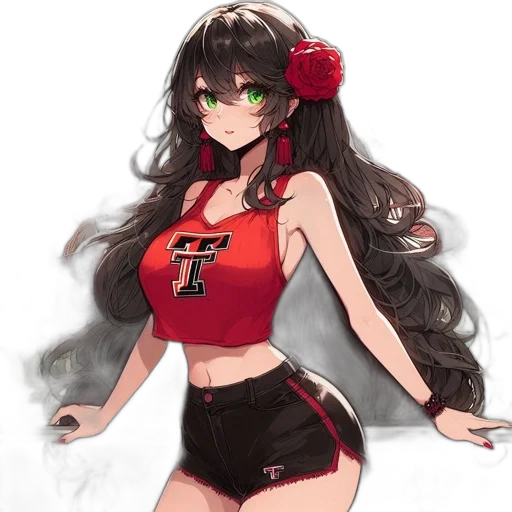 dress, staff, hair, anime, pixel art, concept art, fantasy art, red transparent PNG cut-out