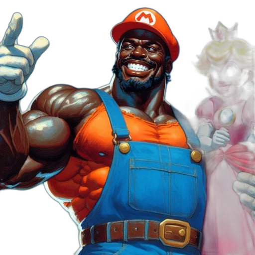 concept art, comic book art, mario, princess, peach, muscular, man, orange transparent PNG cut-out