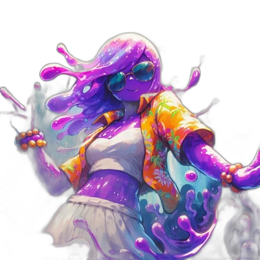 dress, staff, jacket, creature, concept art, fantasy art, watercolor, vaporwave transparent PNG cut-out