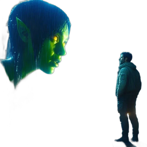 creature, face, jacket, robot, concept art, 3d render, cyberpunk, comic book art transparent PNG cut-out