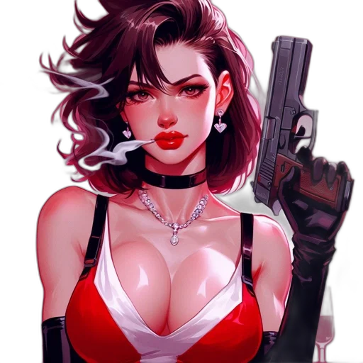 weapon, comic book art, cyberpunk, concept art, pixel art, red, animated, character transparent PNG cut-out