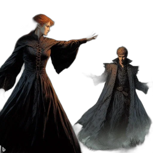 concept art, fantasy art, 3d render, dark, misty, forest, woman, victorian transparent PNG cut-out