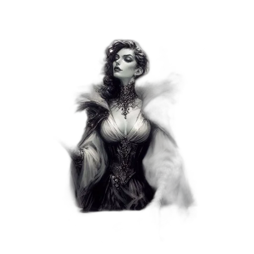 dress, crown, face, fantasy art, concept art, comic book art, pencil sketch, monochrome transparent PNG cut-out
