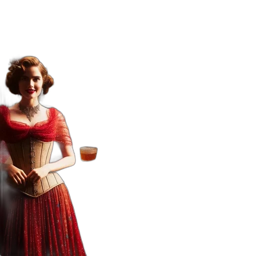 dress, 3d render, concept art, photorealistic, red, woman, vintage-styled, bar transparent PNG cut-out