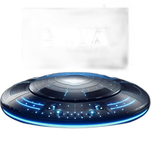 robot, 3d render, concept art, outer space, futuristic, saucer-like, object, illuminated transparent PNG cut-out