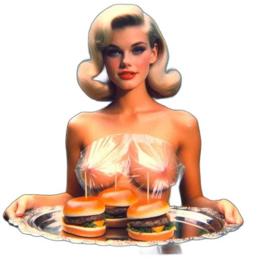 food, dress, face, 3d render, vaporwave, concept art, photorealistic, woman transparent PNG cut-out