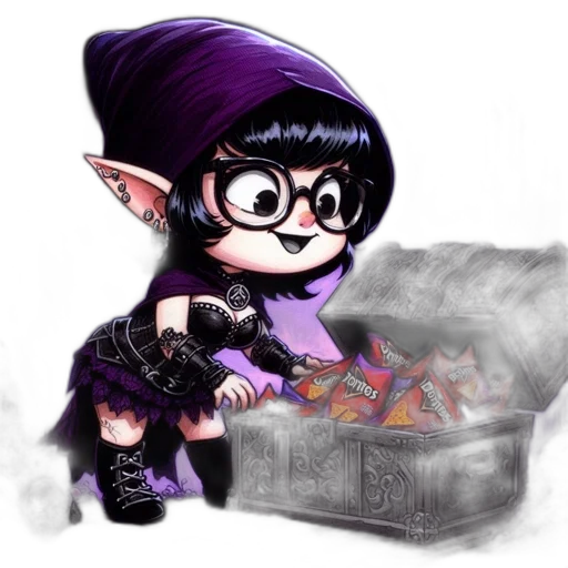 fantasy art, concept art, cartoon, comic book art, dark, chibi-style, gothic, elf transparent PNG cut-out