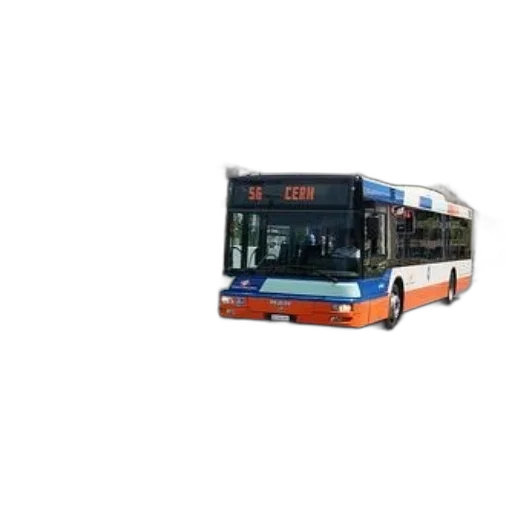 3d render, photorealistic, concept art, pixel art, blue, orange, bus, parked transparent PNG cut-out