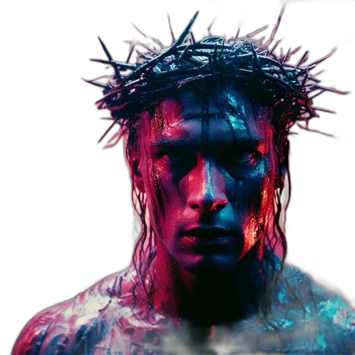 crown, hair, cyberpunk, individual, wears, thorns, while, exhibiting transparent PNG cut-out