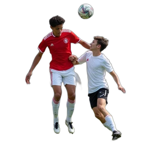 photorealistic, group, young, men, playing, soccer, field, one transparent PNG cut-out