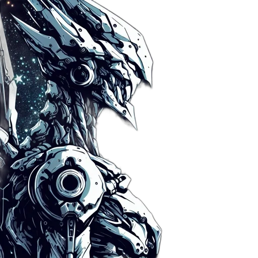 robot, comic book art, concept art, cyberpunk, fantasy art, blue, monochrome, elaborate transparent PNG cut-out