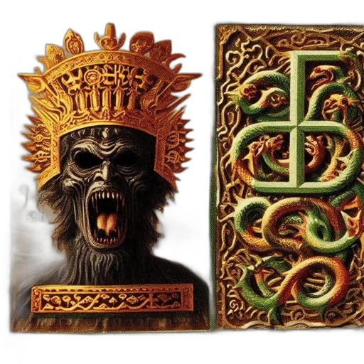 crown, concept art, fantasy art, postage, stamp, features, fierce-faced, king transparent PNG cut-out