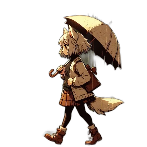 umbrella, staff, animal, jacket, concept art, fantasy art, pixel art, anime transparent PNG cut-out