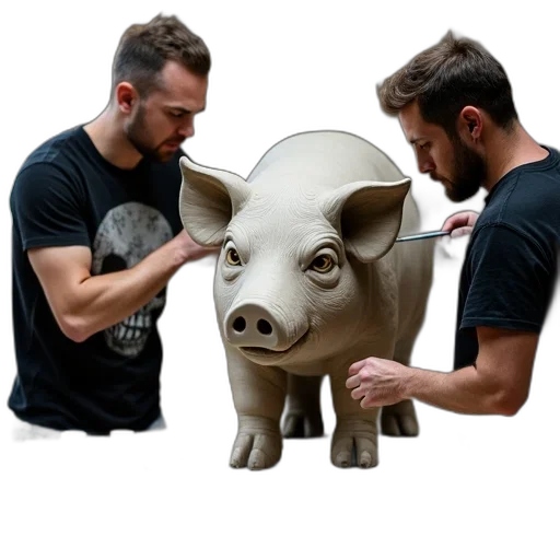 mask, animal, photorealistic, concept art, 3d render, two, men, working transparent PNG cut-out