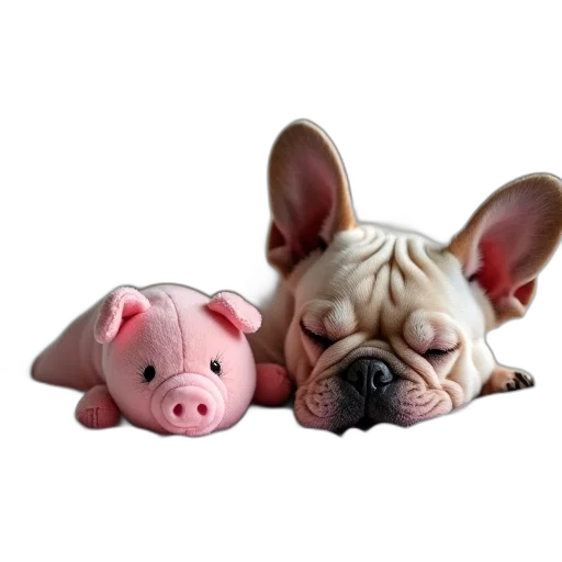 animal, photorealistic, 3d render, small, french, bulldog, sleeping, bed transparent PNG cut-out