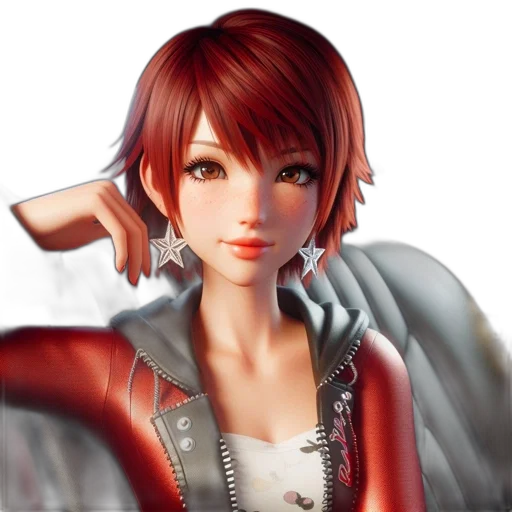 jacket, jewelry, photorealistic, 3d render, concept art, fantasy art, red, red-haired transparent PNG cut-out