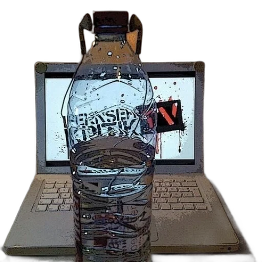 bottle, robot, weapon, crown, cyberpunk, 3d render, vaporwave, water transparent PNG cut-out