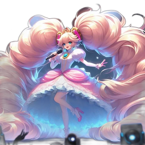 hair, weapon, staff, crown, concept art, anime, fantasy art, vaporwave transparent PNG cut-out