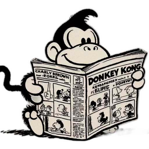 cartoon, comic book art, monkey, reads, donkey, kong, newspaper, while transparent PNG cut-out