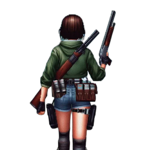 weapon, jacket, staff, concept art, pixel art, fantasy art, cyberpunk, green transparent PNG cut-out
