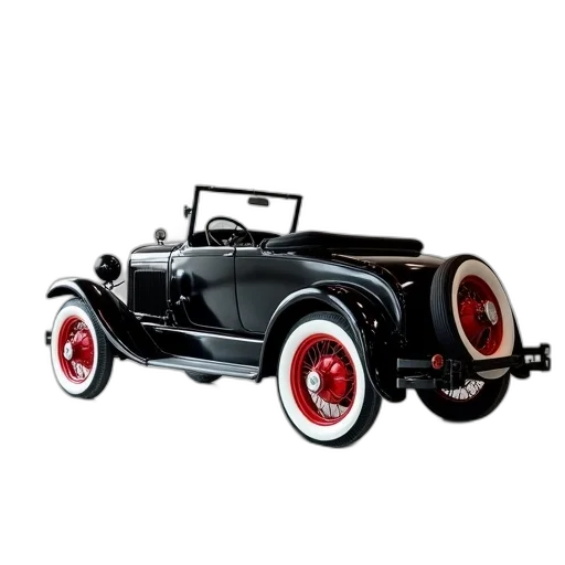 car, 3d render, photorealistic, black, antique, red, white, tires transparent PNG cut-out