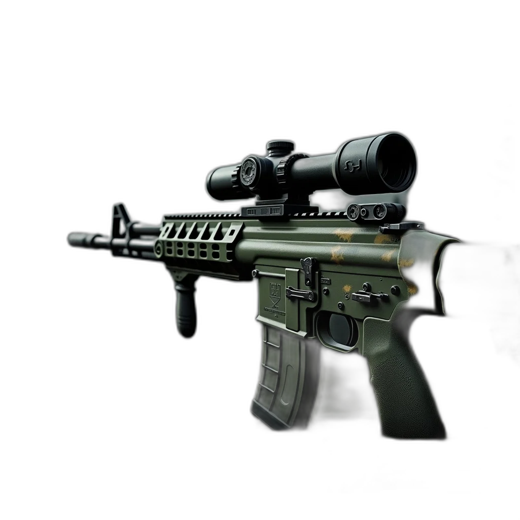 weapon, 3d render, photorealistic, concept art, pixel art, close-up, green, camouflage transparent PNG cut-out