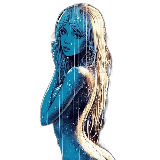 dress, hair, creature, comic book art, concept art, pixel art, cartoon, underwater transparent PNG cut-out