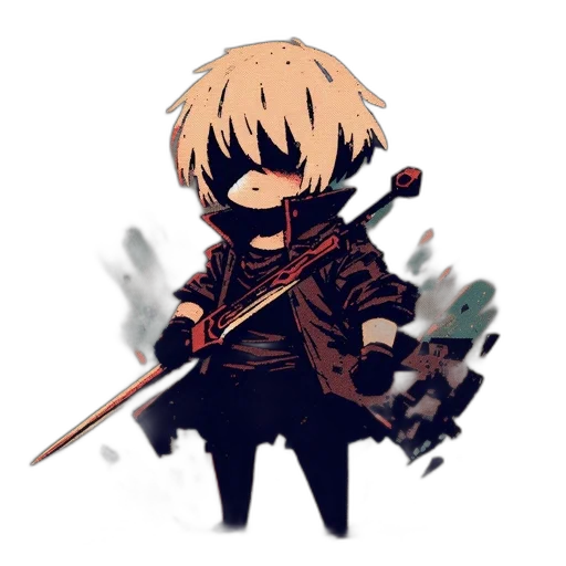weapon, staff, sword, jacket, pixel art, concept art, anime, fantasy art transparent PNG cut-out