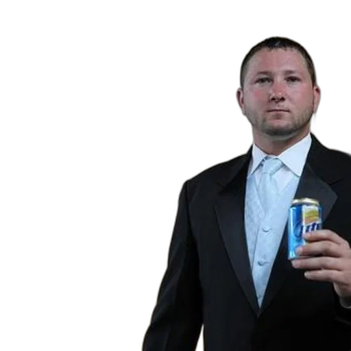 jacket, staff, robot, man, suit, holds, can, beer transparent PNG cut-out