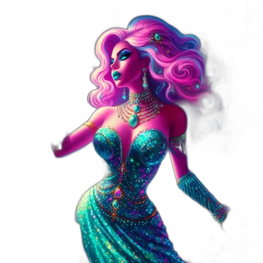 dress, fantasy art, concept art, pixel art, vaporwave, neon lights, underwater, fire transparent PNG cut-out