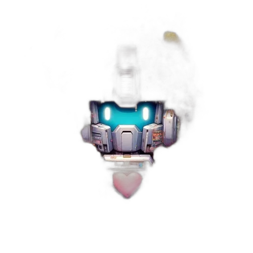 robot, jewelry, weapon, crown, pixel art, concept art, 3d render, vaporwave transparent PNG cut-out