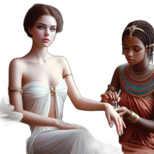 jewelry, concept art, fantasy art, photorealistic, oil painting, two, women, one transparent PNG cut-out