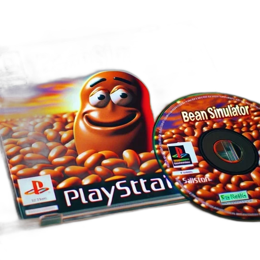 food, 3d render, playstation, game, disc, case, bean, simulator transparent PNG cut-out