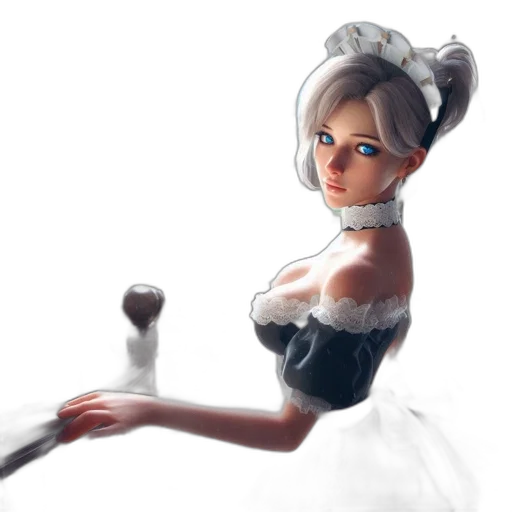 dress, staff, robot, concept art, 3d render, fantasy art, photorealistic, snow transparent PNG cut-out