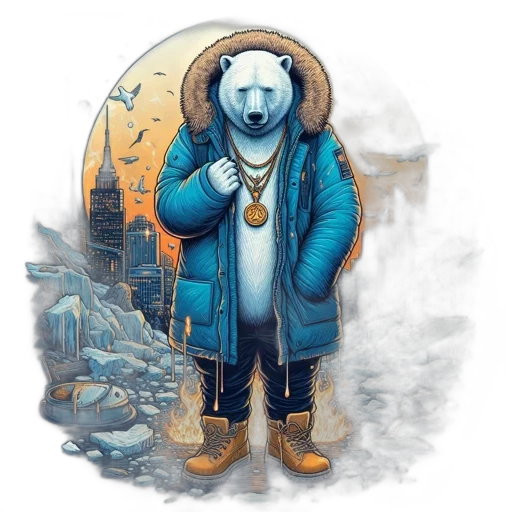 jacket, animal, concept art, fantasy art, pixel art, watercolor, snow, blue transparent PNG cut-out