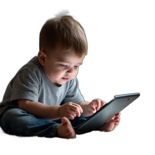 face, little, boy, using, tablet, computer, floor, video transparent PNG cut-out