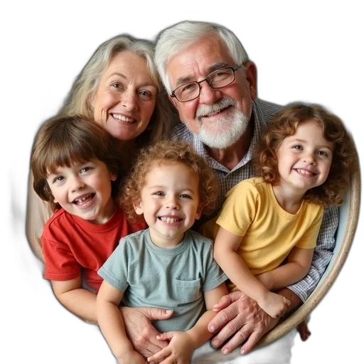face, photorealistic, family, plate, grandparents, their, grandchildren transparent PNG cut-out