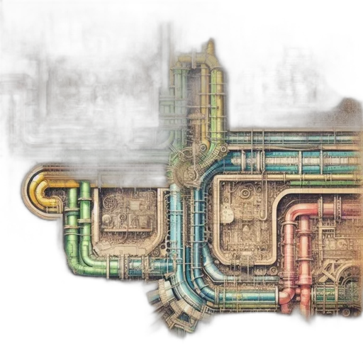 robot, building, concept art, 3d render, cyberpunk, intricate, multicolored, network transparent PNG cut-out