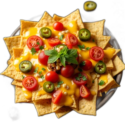 food, crown, photorealistic, plate, nachos, topped, various, ingredients transparent PNG cut-out