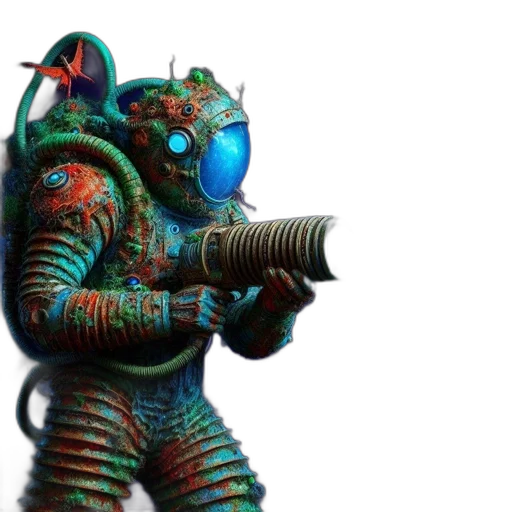 robot, staff, weapon, creature, concept art, 3d render, cyberpunk, fantasy art transparent PNG cut-out