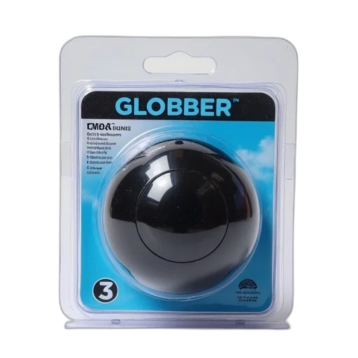 3d render, plastic, packaging, black, rubber, ball, blue, label transparent PNG cut-out