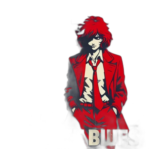 jacket, pixel art, anime, concept art, comic book art, red, blue, colorful transparent PNG cut-out